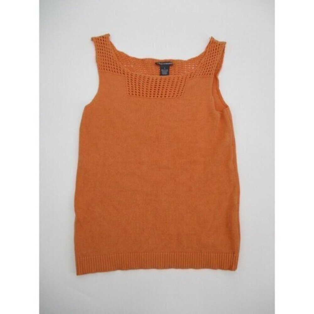 Chelsea & Theodore Womens Tank Small Orange Sleeveless Crochet Casual Knit